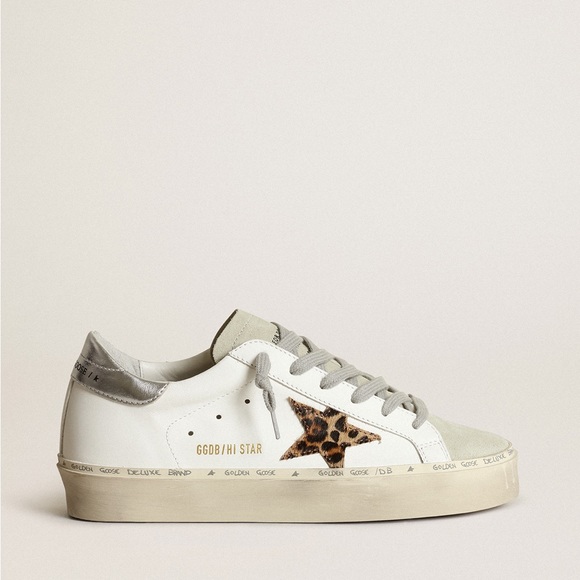 Golden Goose Shoes - Golden Goose Hi Star Sneakers w/ Leopard Print Calf Hair Star and Glitter Heel